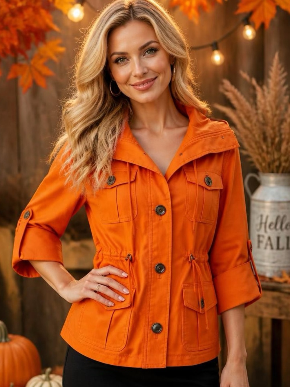 Anne Klein Vibrant Orange Drawstring Utility Jacket